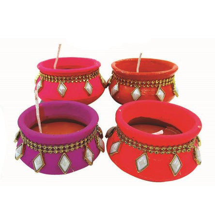 Diwali Matki Diya with Wax, Pack of 4 Diyas (91220)