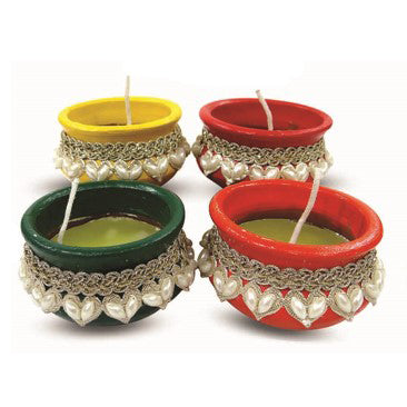 Diwali Matki Diya with Wax, Pack of 4 Diyas (91222)