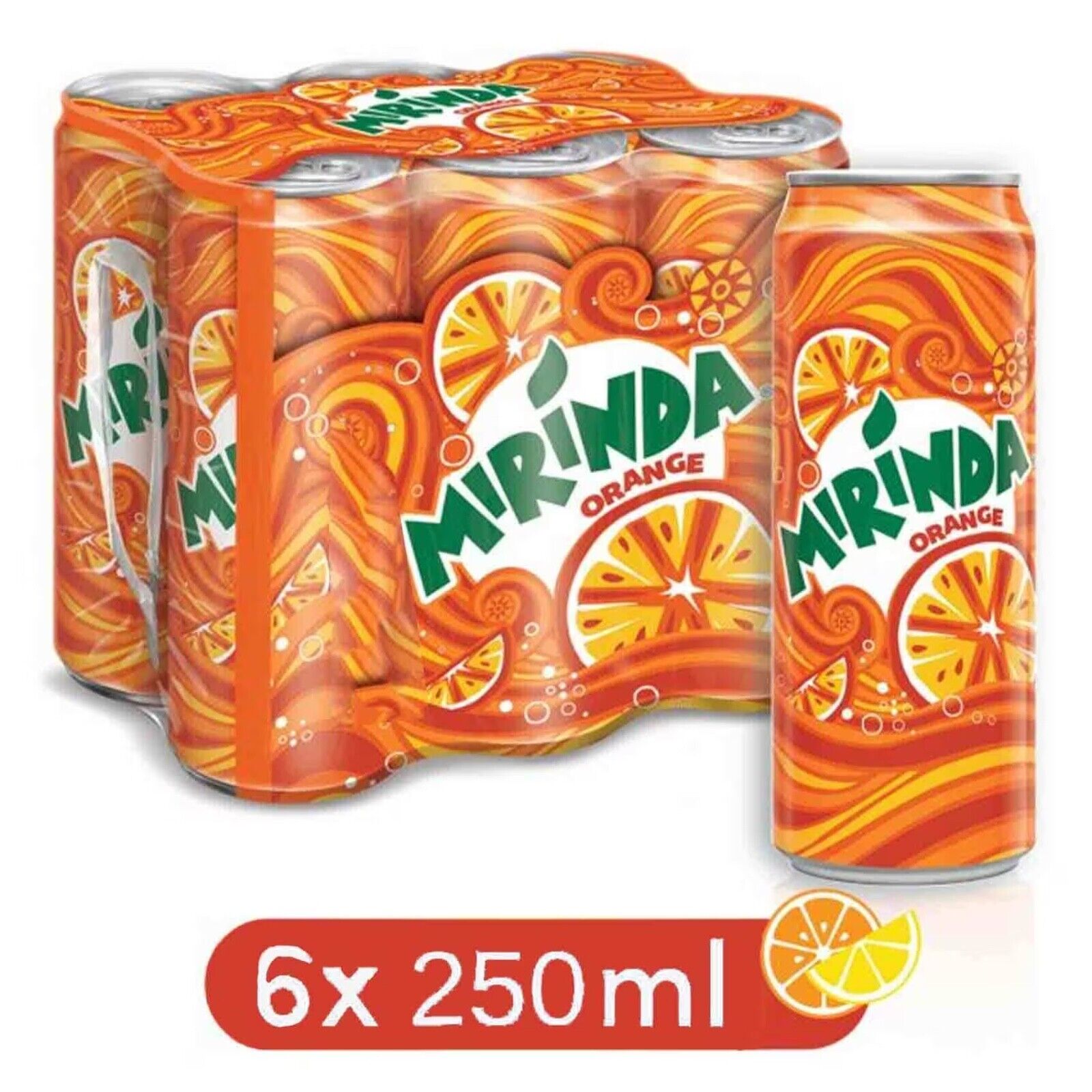 Mirinda Soda, 250 ml, Pack of 6 Cans