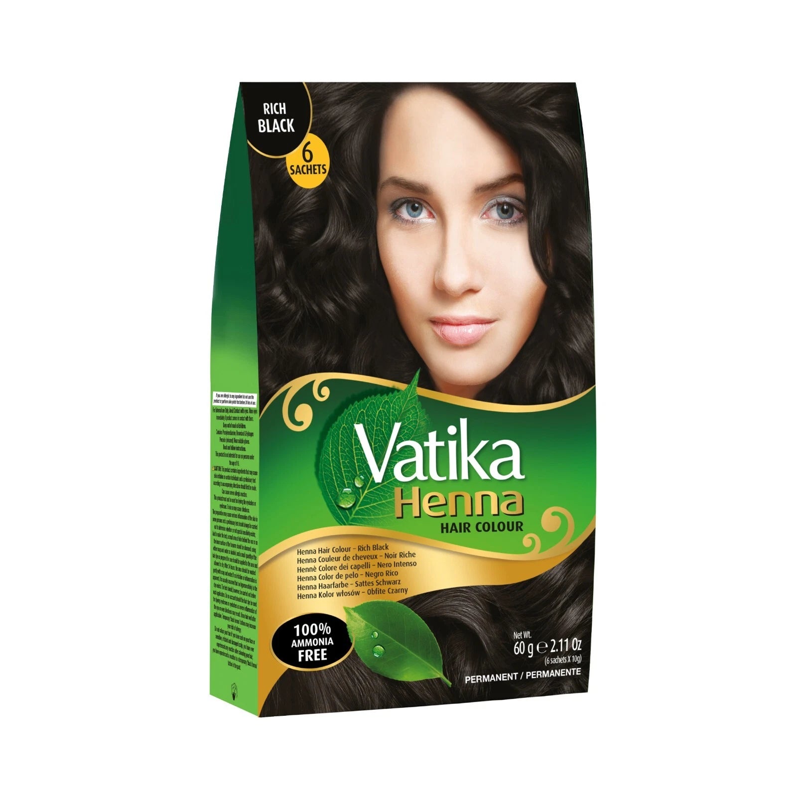 Dabur Vatika Hair Color, Black, 100% Amonia Free (6 Sachets x 10g) 2.11 oz