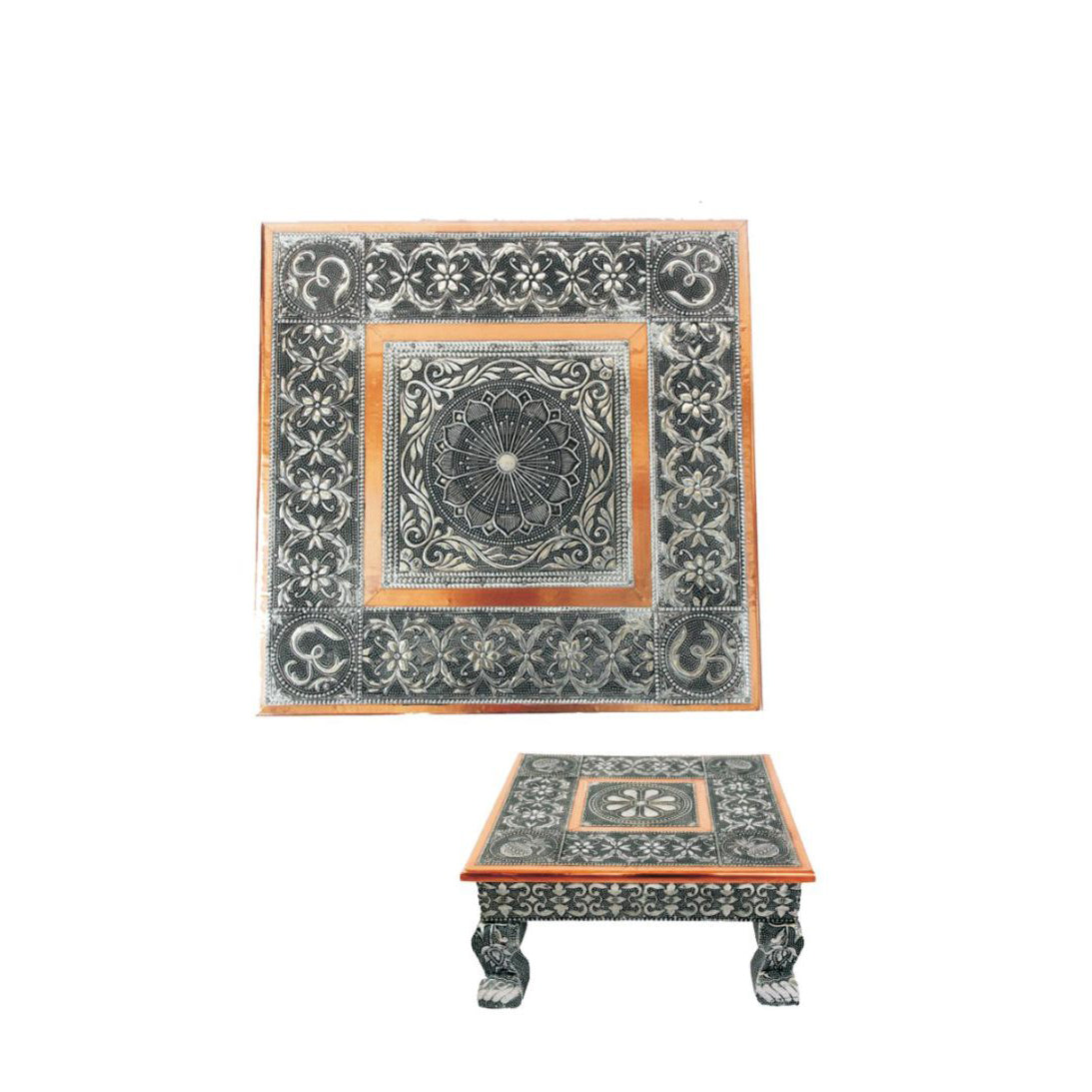 Silver Antique Finish Chowki (Pooja Stool), 12" X 12", 1 Piece (74301)