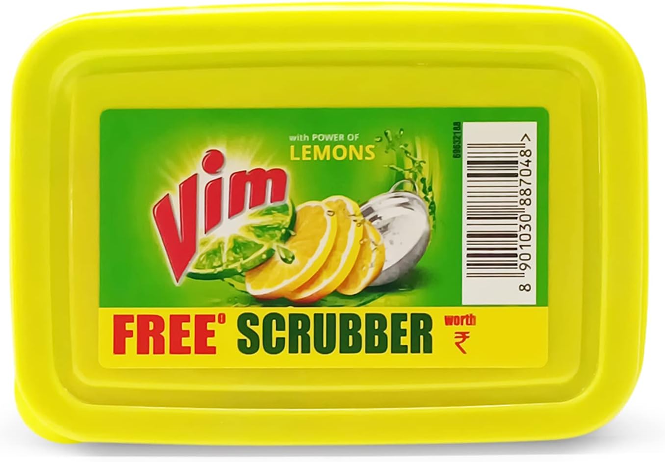 Vim Lemon Dishwash Bar Tub with Free Scrubber, 500 g