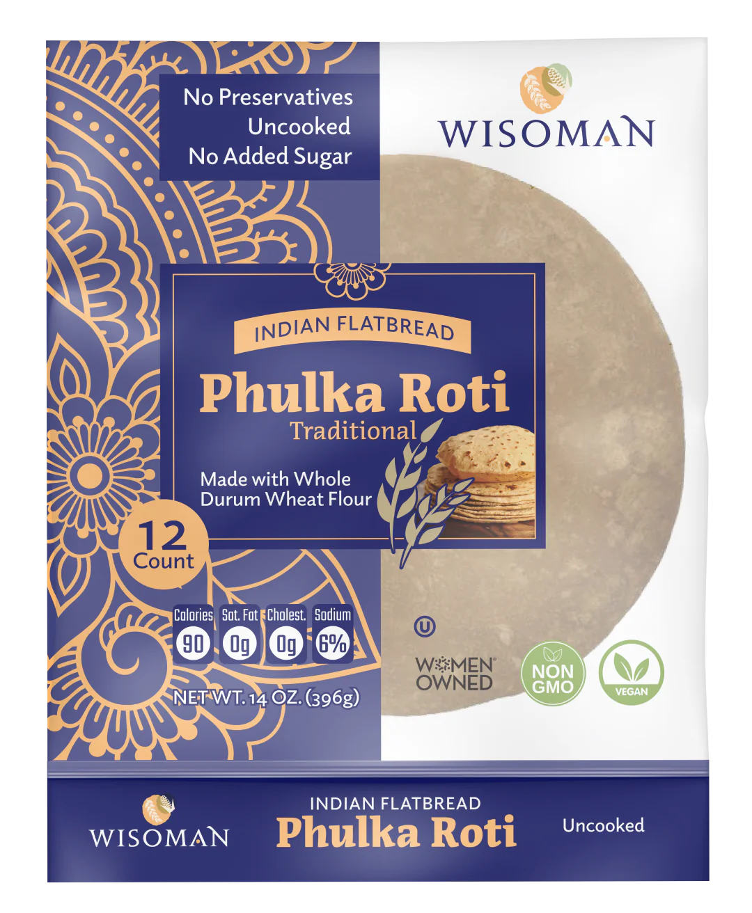 Wisoman Traditional Phulka Roti, 12 Pieces, 396 g