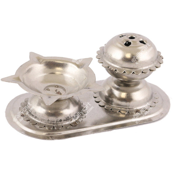 Stainless Steel Diya & Agarbatti Holder, 3.5" Inch