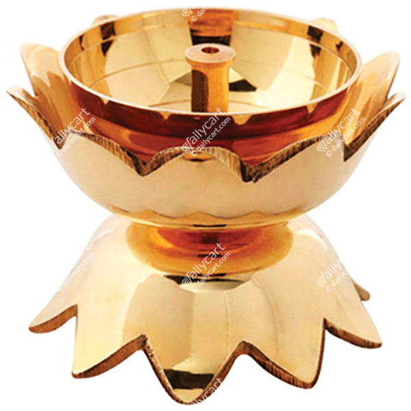Brass Lotus Flower Akhand Diya, 4" Inch