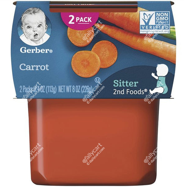 Gerber Sitter 2nd Foods Carrots Baby Food, Pack of 2, 4 oz Tubs