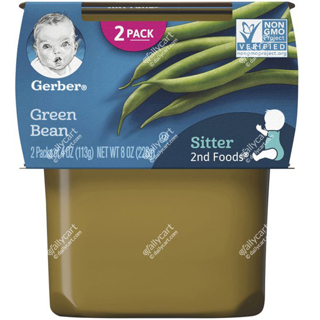 Gerber Sitter 2nd Foods Green Bean Baby Food, Pack of 2, 4 oz Tubs