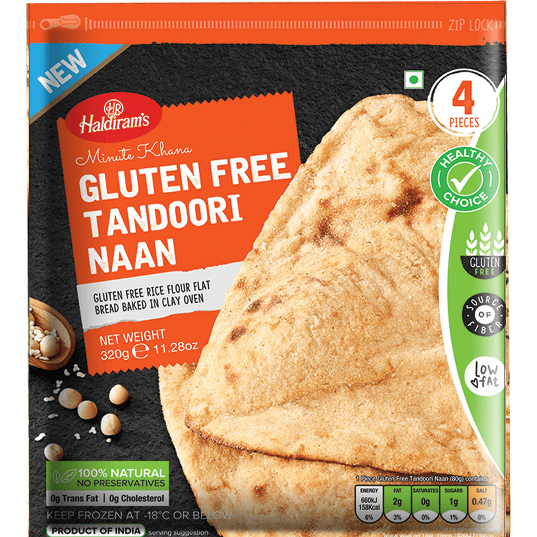 Haldiram's Gluten Free Tandoori Naan, 4 Pieces, 320 g, (Frozen)