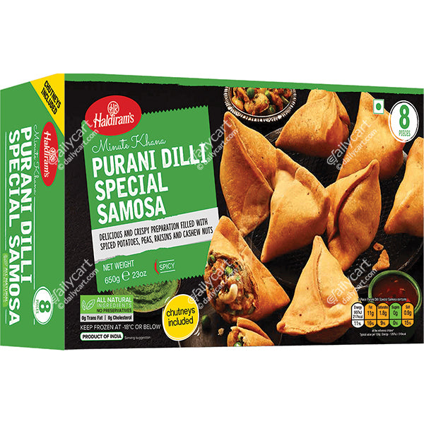 Haldiram's Purani Dilli Special Samosa with Chutneys, 8 Pieces, 650 g, (Frozen)