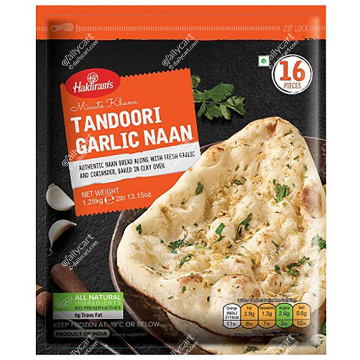 Haldiram's Tandoori Garlic Naan 16 Pieces, 1.28 kg, (Frozen), (Value Pack)