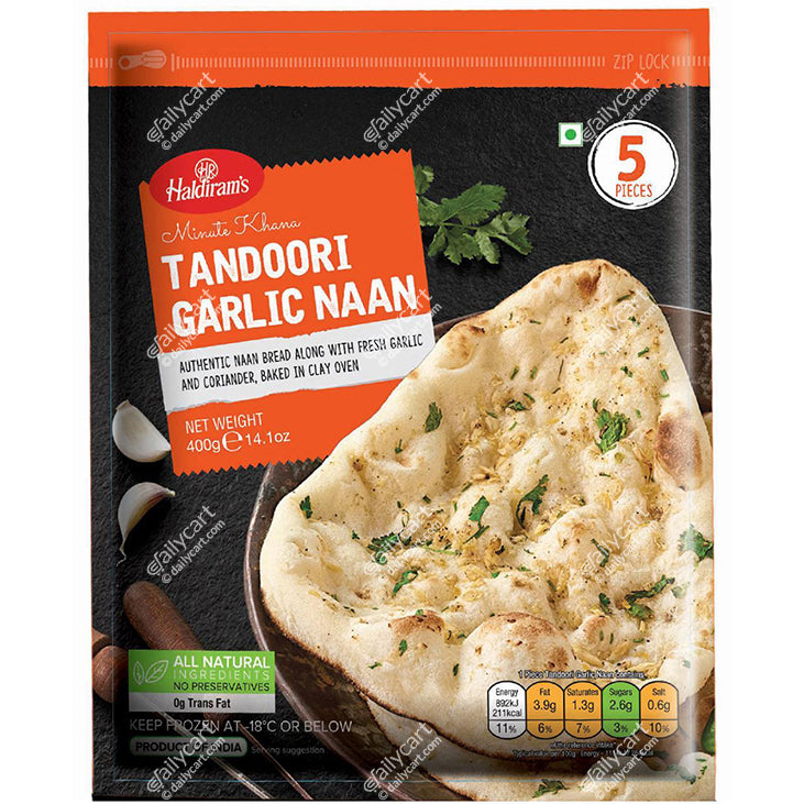 Haldiram's Garlic Tandoori Naan, 5 Pieces, 400 g, (Frozen)