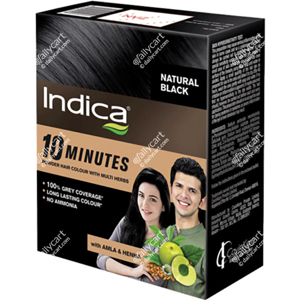 Indica 10 Minutes Hair Color, Natural Black, 8 Sachets of 5 g, 40 g