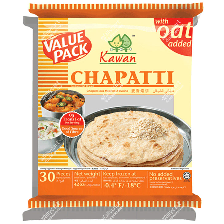 Kawan Oat Chapati, 30 pieces, 1.2 kg, (Frozen)
