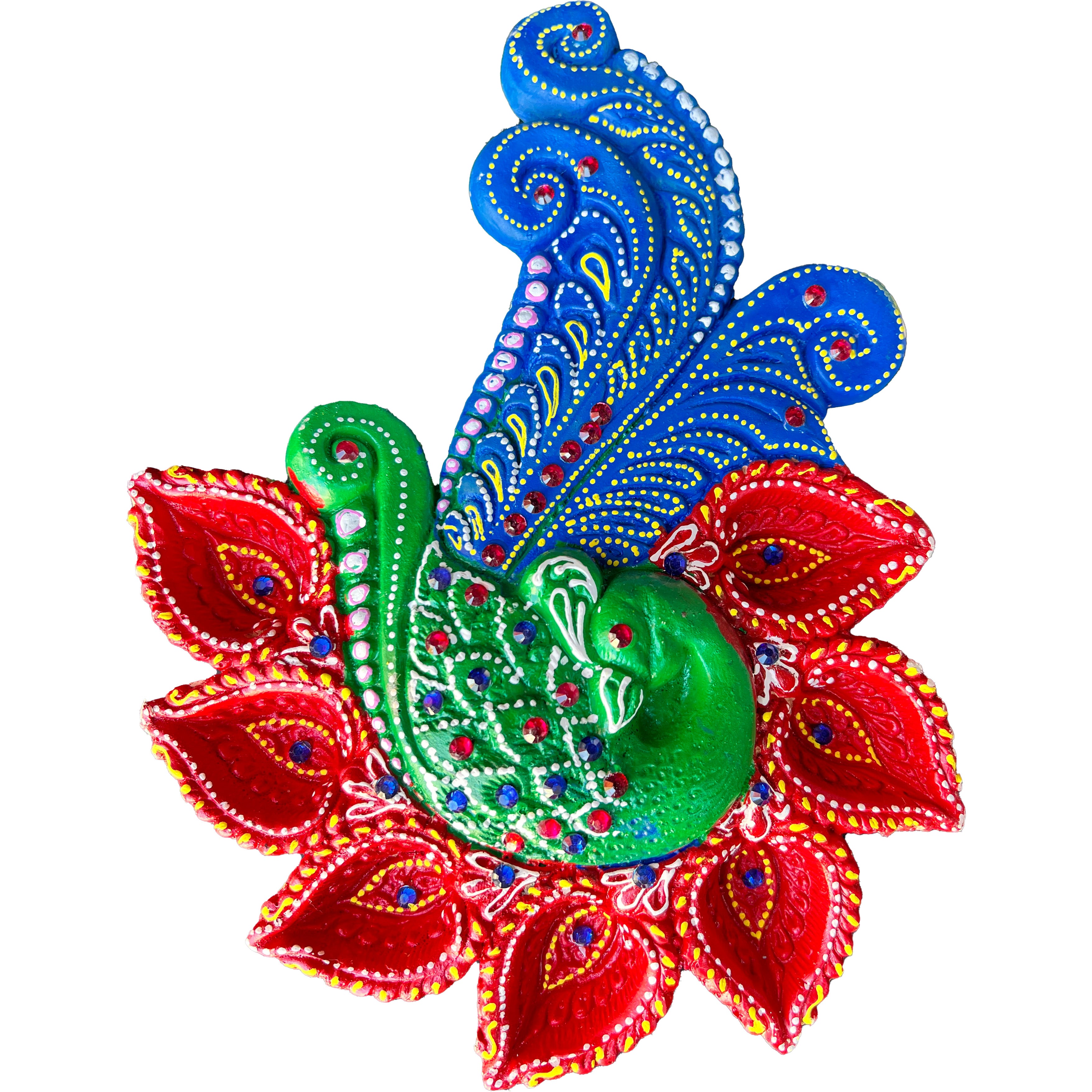 Diwali Decorated Clay Peacock Diya, 1 Piece, (DC-22)