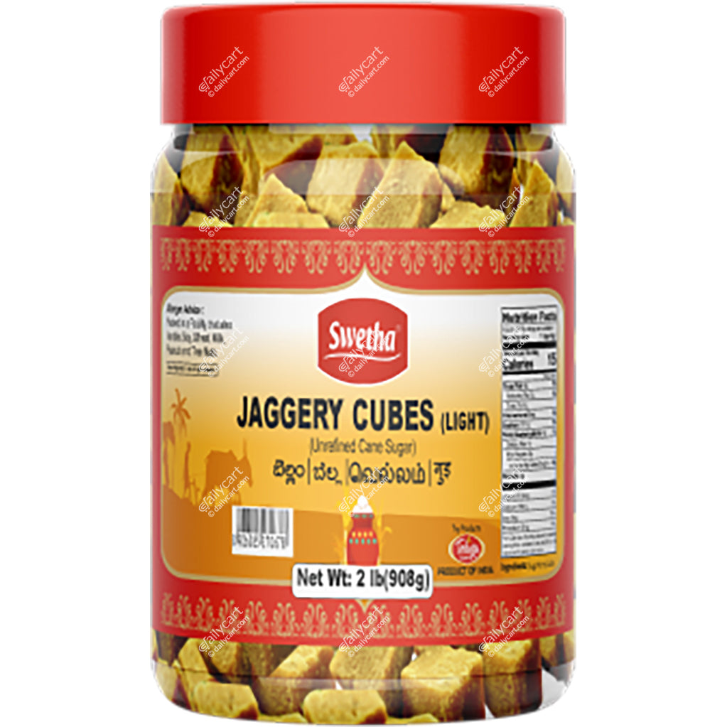Swetha Jaggery Cubes Light, 2 lb, Pet Jar