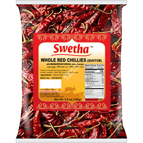 Telugu Foods Whole Red Chillies, 200 g